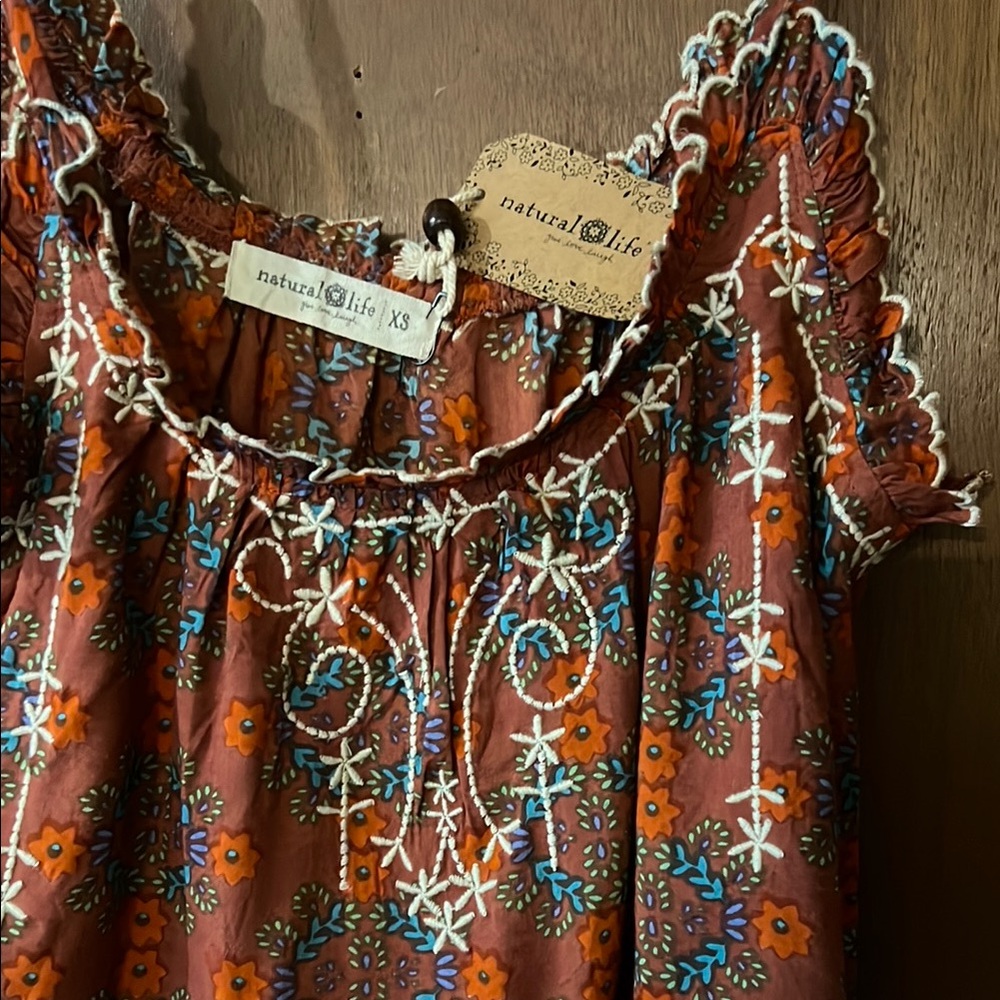 Natural Life Tank Top - Rust, Orange and Blue Floral-Size XS